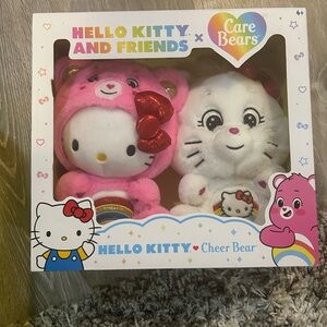 Hello Kitty and Friends and Care Bears Plush Set - Pink and White- new in box